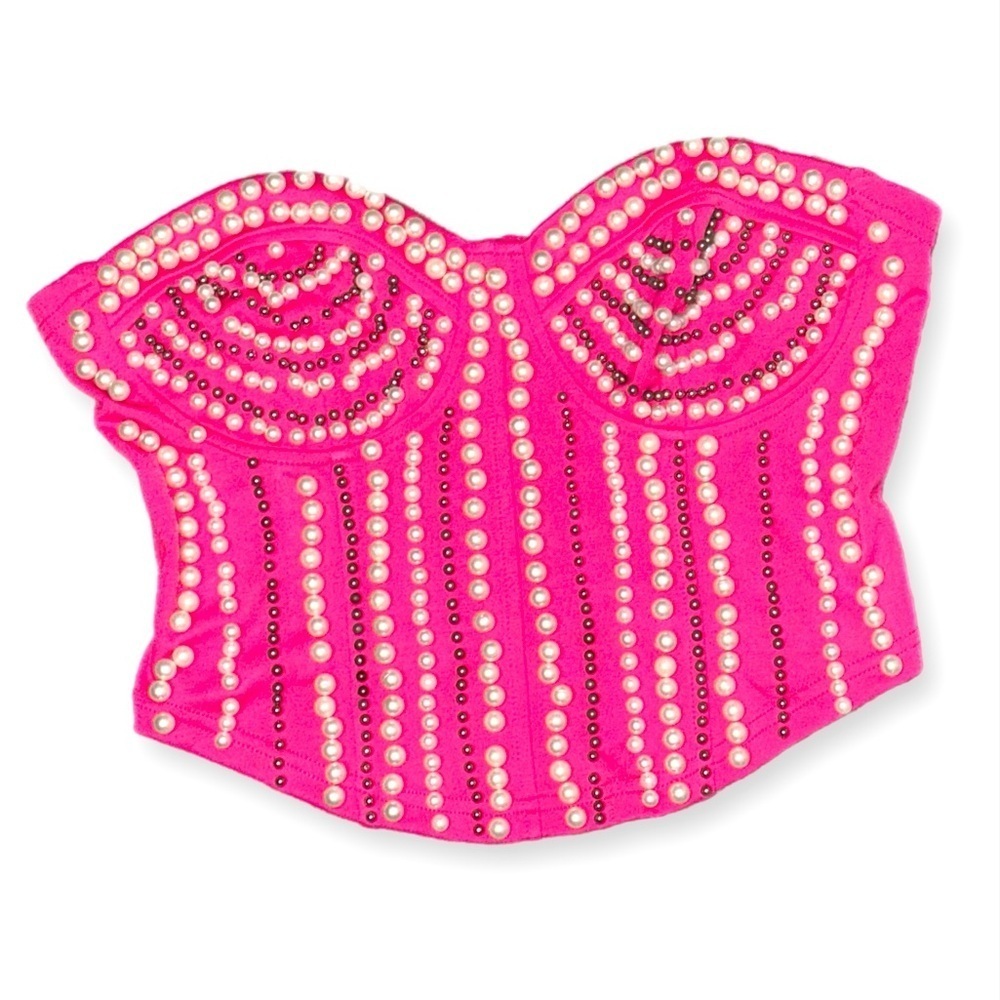 SALT Hot Pink Pearl & Rhinestone Bustier Top - Size S, NWT